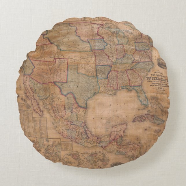 Antique Old Map Inspired (13) Round Cushion (Front)