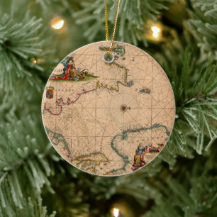 Antique Old Map Inspired (1) Ceramic Tree Decoration