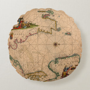 Antique Old Map Inspired (1) Round Cushion