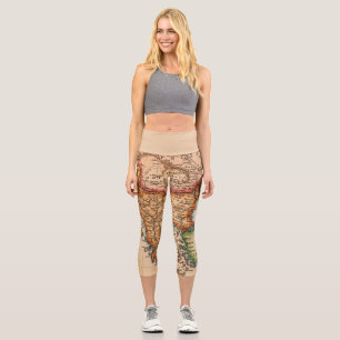 Antique Old Map Inspired (2) Capri Leggings