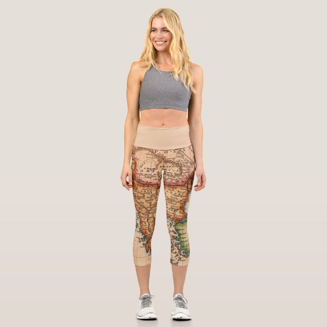 Antique Old Map Inspired (2) Capri Leggings (Front)