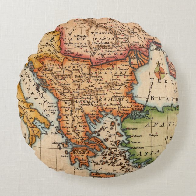 Antique Old Map Inspired (2) Round Cushion (Front)