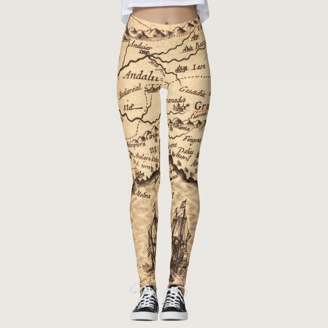 Antique Old Map Inspired (3) Leggings (Front)