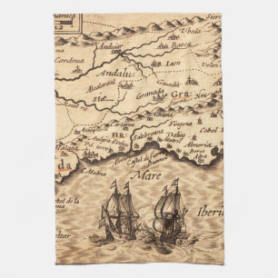 Antique Old Map Inspired (3) Tea Towel
