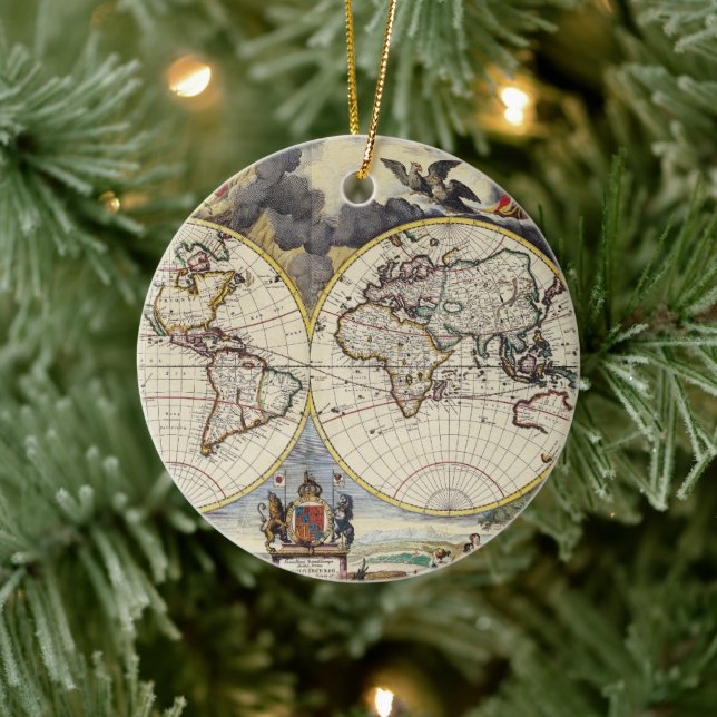 Antique Old Map Inspired (4) Ceramic Tree Decoration (Tree)