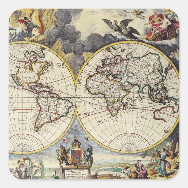 Antique Old Map Inspired (4) Square Sticker (Front)