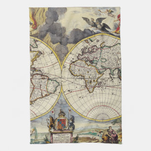 Antique Old Map Inspired (4) Tea Towel