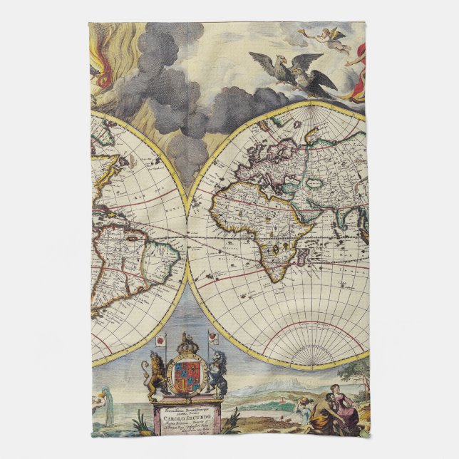 Antique Old Map Inspired (4) Tea Towel (Vertical)