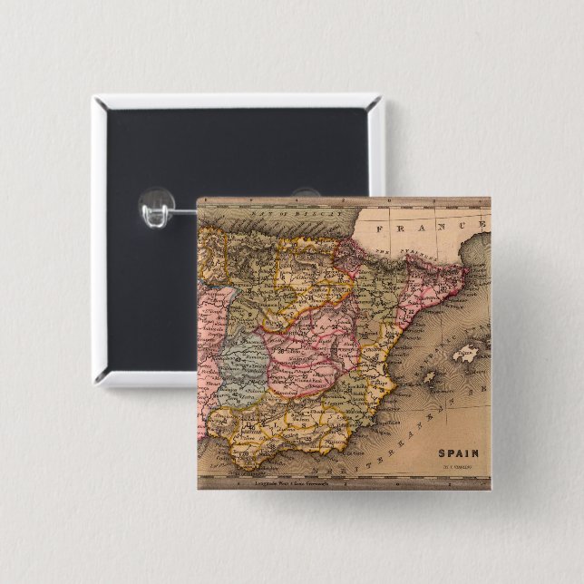 Antique Old Map Inspired (5) 15 Cm Square Badge (Front & Back)