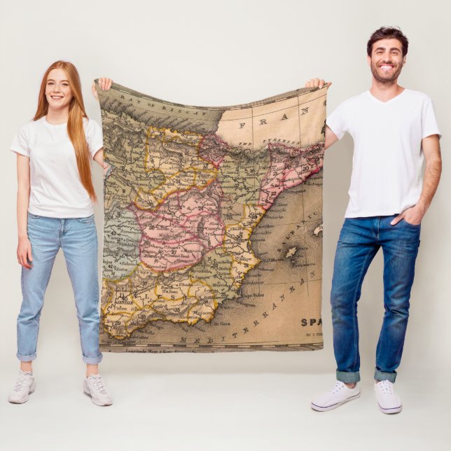 Antique Old Map Inspired (5) Fleece Blanket (In Situ)