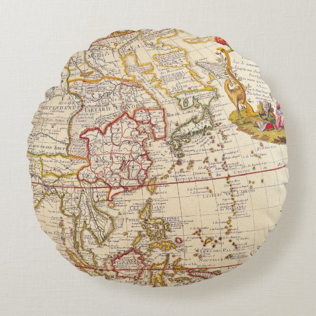 Antique Old Map Inspired (6) Round Cushion (Front)