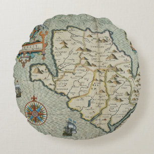 Antique Old Map Inspired (7) Round Cushion