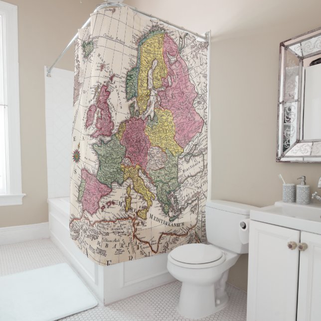 Antique Old Map Inspired (9) Shower Curtain (In Situ)