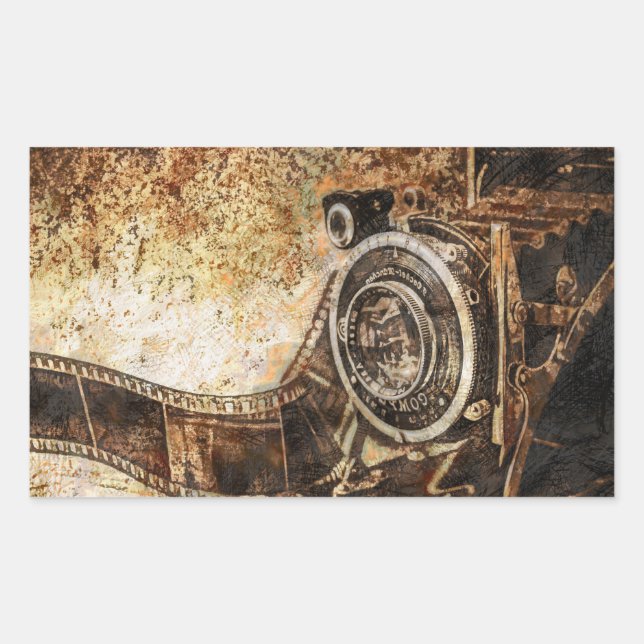 Antique Old Photo Camera Rectangular Sticker (Front)