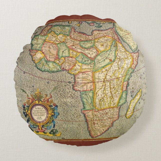 Antique Old World Gerardus Mercator Map of Africa Round Cushion (Front)