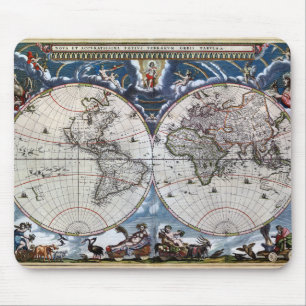 Antique old world map 1664 Restored Mouse Pad