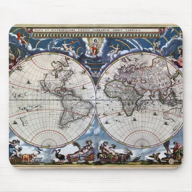 Antique old world map 1664 Restored Mouse Pad (Front)