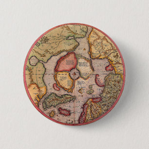 Antique Old World Map, Arctic North Pole, 1595 6 Cm Round Badge