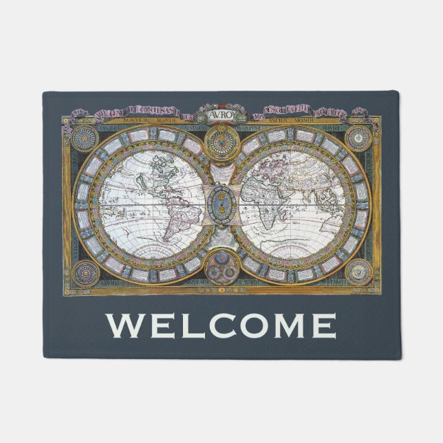 Antique Old World Map by Claude Auguste Berey Doormat (Front)