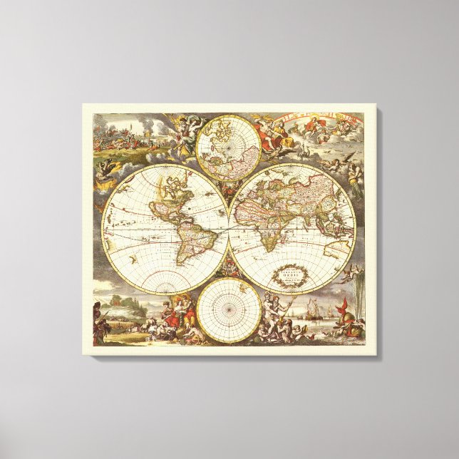 Antique Old World Map by Frederick de Wit, c. 1680 Canvas Print (Front)