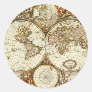 Antique Old World Map by Frederick de Wit, c. 1680 Classic Round Sticker