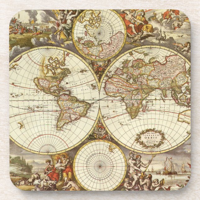Antique Old World Map by Frederick de Wit, c. 1680 Coaster (Front)