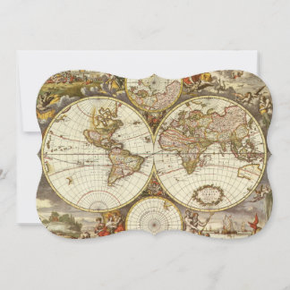 Antique Old World Map by Frederick de Wit, c. 1680 Invitation