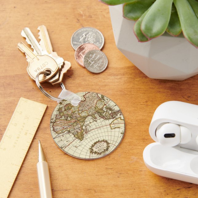 Antique Old World Map by Frederick de Wit, c. 1680 Key Ring (Desk)