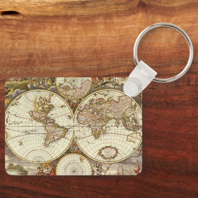 Antique Old World Map by Frederick de Wit, c. 1680 Key Ring (Front)