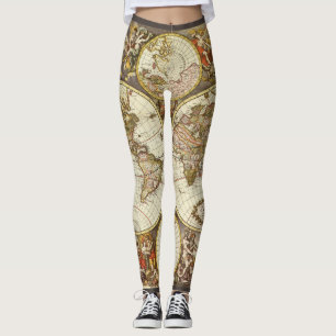 Antique Old World Map by Frederick de Wit, c. 1680 Leggings