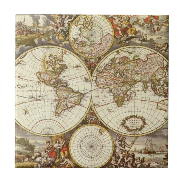 Antique Old World Map by Frederick de Wit, c. 1680 Tile (Front)