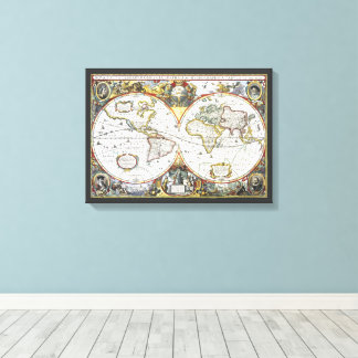 Antique Old World Map by Hendrik Hondius, 1630 Canvas Print