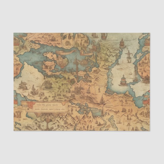 Antique Old World Map Decoupage Paper  (Front)