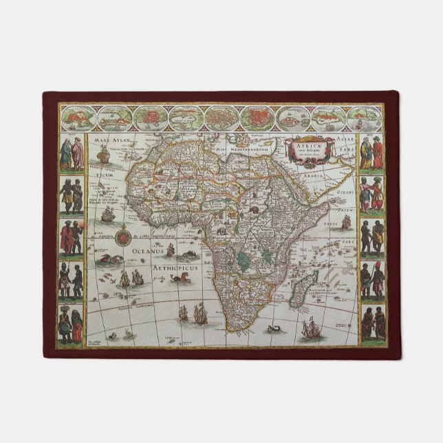 Antique Old World Map of Africa by Blaeu, c.1635 Doormat (Front)