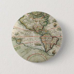 Antique Old World Map of the Americas, 1597 6 Cm Round Badge