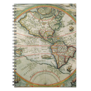 Antique Old World Map of the Americas, 1597 Spiral Notebook