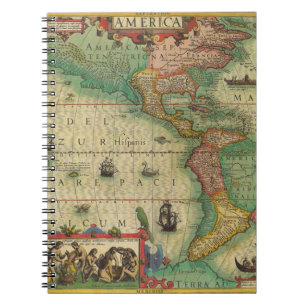 Antique Old World Map of the Americas, 1606 Spiral Notebook