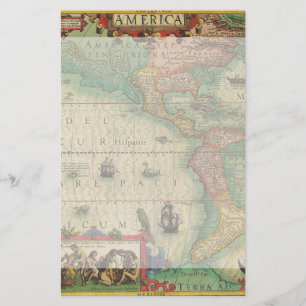 Antique Old World Map of the Americas, 1606 Stationery