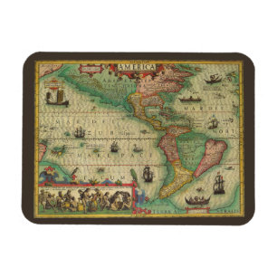 Antique Old World Map of the Americas by Hondius Magnet