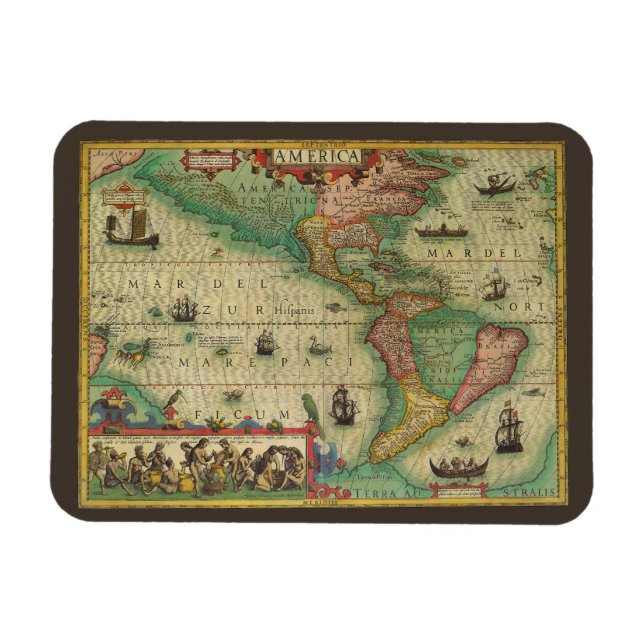 Antique Old World Map of the Americas by Hondius Magnet (Horizontal)