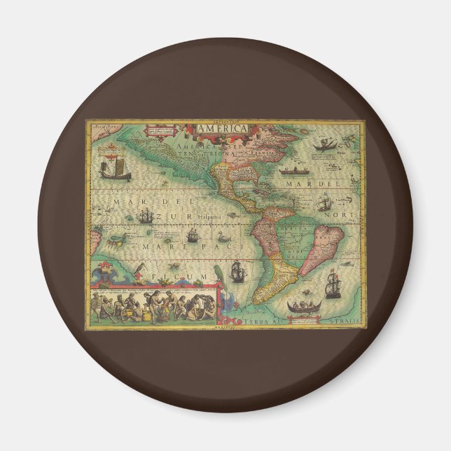 Antique Old World Map of the Americas by Hondius Magnet (Front)
