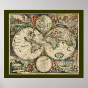 Antique Old World Map of the World Poster