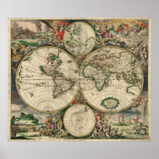 Antique Old World Map of the World Poster