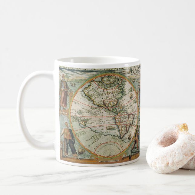 Antique Old World Map the Americas, Theodor de Bry Coffee Mug (With Donut)