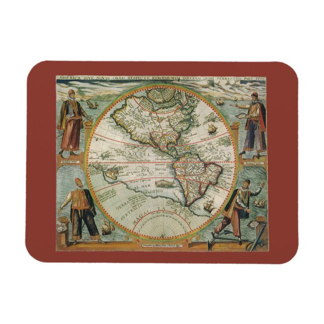 Antique Old World Map the Americas, Theodor de Bry Magnet (Horizontal)