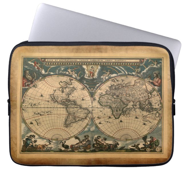 Antique Old World Map Vintage Laptop Sleeve (Front)