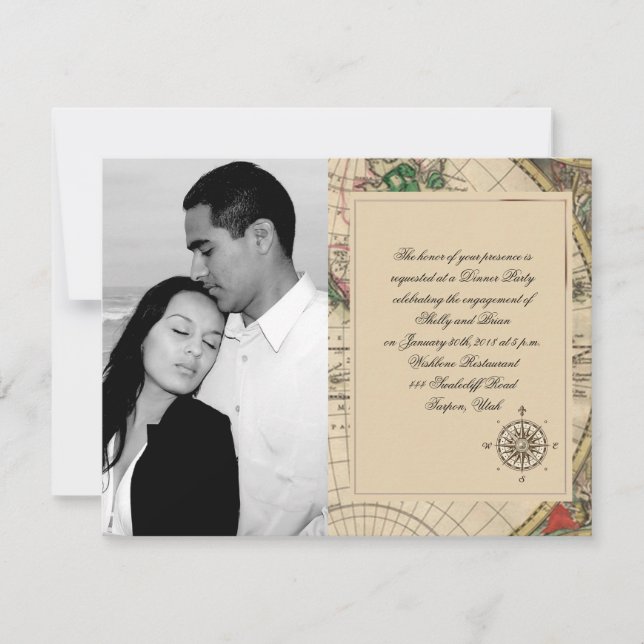 Antique Old World Map Wedding Engagement Invitation (Front)