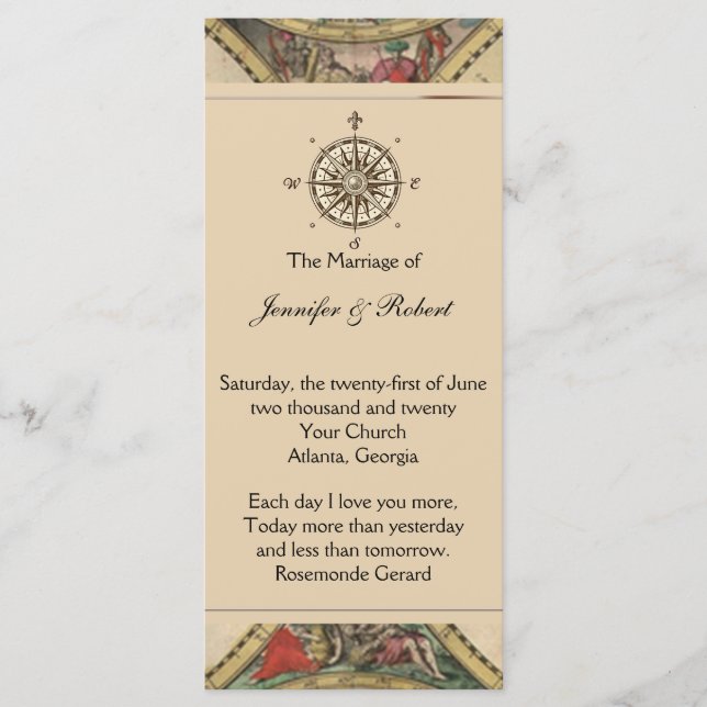 Antique Old World Map Wedding Program Programme (Front)