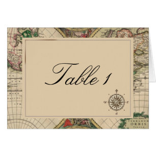 Antique Old World Map Wedding Table Number