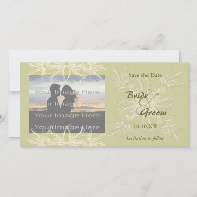 Antique Olive Floral Wedding Photo Card (Front)